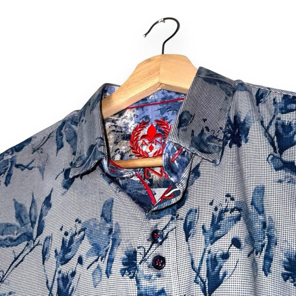 Au Noir Button Down Shirt Floral Size 5 Modern Classic Dress Shirt Navy Dryden - Picture 3 of 10